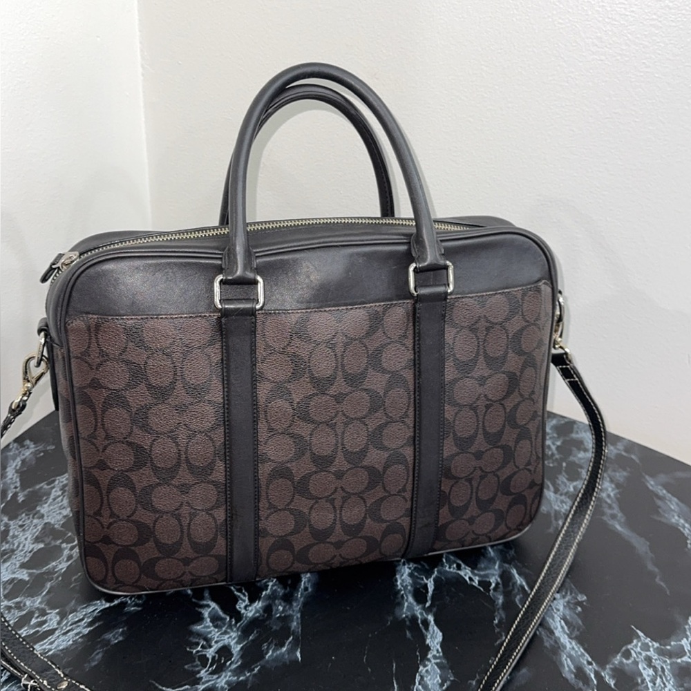COACH Laptop iPad Bag Perry Slim Brief Case Men / Women Brown Canvas AUTHENTIC - Picture 7 of 16